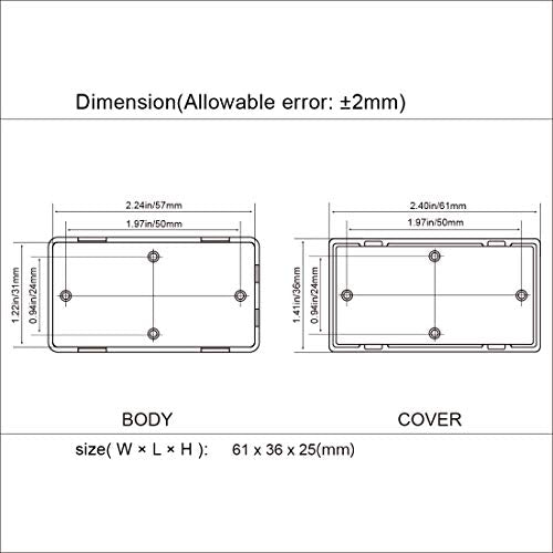 LeMotech 5Pcs ABS Plastic Electrical Project Case Power Junction Box, Project Box Black 2.4 x 1.4 x 1.0 inch (61 x 36 x 25 mm) - size: 2.4" x 1.4" x 1.0"(5pc)