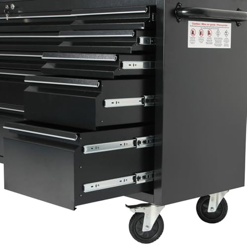 72-inch Rolling Tool Chest with 15 Drawers, Mobile Workbench, Assembled Large Tool Box Lockable Storage Cabinet with Wheels for Garage Workshop (72'' w/15 Drawers - Black) - size: 72'' w/15 drawers - Black