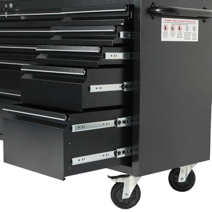 72-inch Rolling Tool Chest with 15 Drawers, Mobile Workbench, Assembled Large Tool Box Lockable Storage Cabinet with Wheels for Garage Workshop (72'' w/15 Drawers - Black) - size: 72'' w/15 drawers - Black