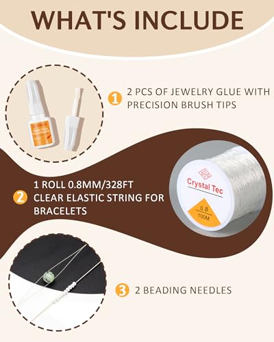 ZUAWAE Elastic String for Bracelets Making Kit, 0.8mm Clear Bracelet String, Jewelry Glue for Elastic String to Clay Beads, Jewelry Making Supplies - color: 0.8 mm Elastic String with Jewelry Glue