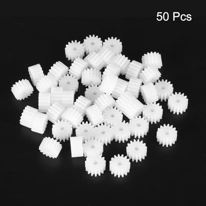 MECCANIXITY 50 Pcs Plastic Gears 15 Teeth Plastic Motor Gear Model 152A Reduction Gear for RC Car Model DIY Robot (White, Module 0.5) - style: 15 Teeth