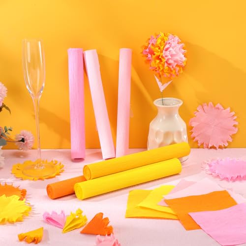 Gersoniel 57 Pcs Crepe Paper DIY Kit for Flower Making, Pink and Yellow - color: Pink and Yellow