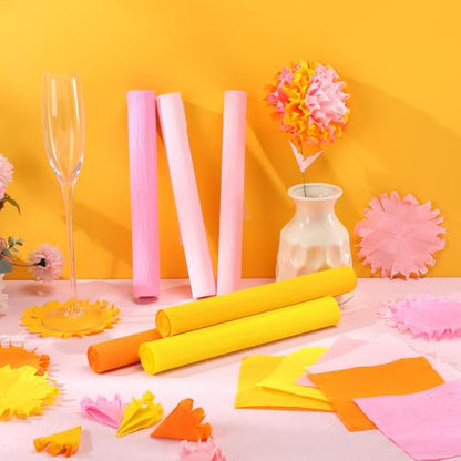 Gersoniel 57 Pcs Crepe Paper DIY Kit for Flower Making, Pink and Yellow - color: Pink and Yellow