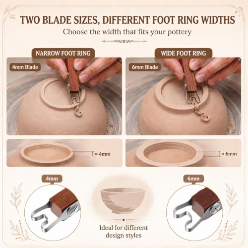 Therwen 2 Pcs Pottery Trimming Tool 4 mm & 6 mm Width, Foot Trimming Style - style: Foot Trimming Style