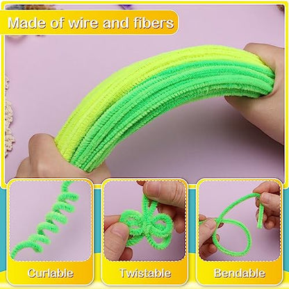 100 PCS Pipe Cleaner Craft Light Green Pipe Cleaners Bulk, Chenille Stem - color: Fluorescent Green