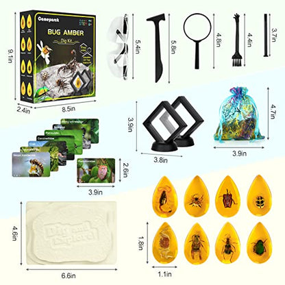 Bigger Amber Dig Kit-8 Artificial Insect Resin, Excavate Unique Insect Specimens, STEM Excavation Bugs Toys Science Kit for Kids,Educational Gifts Party Favors for Girls & Boys Age 6-8-12-14