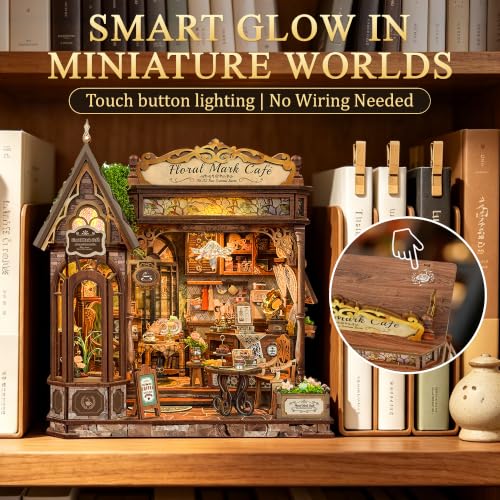 CRIOLPO Book Nook Kit for Adults Floral Coffee Shop House with LED Light - color: Flower Coffee Shop