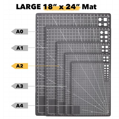 Mandala Crafts Self-Healing Black Gray 18" x 24" A2 Sewing Cutting Mat Kit - color: Black Combo, size: 18 x 24 Inches Mat Combo