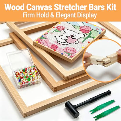 SMUAENSS 28 Pcs Wooden Needlepoint Stretcher Bars 14 Sizes DIY Canvas Frame Kit for Embroidery Art Oil Painting Posters with Claw Hammer and Thumbtacks 6 to 20 Inch - size: 14 Size