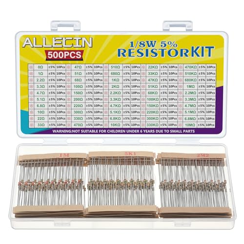 50 Values 1/8W Resistor Kit from 1 Ohm to 1M Ohm 1/8 Watt 5% Carbon Film Resistors Assortment - size: 1/8W
