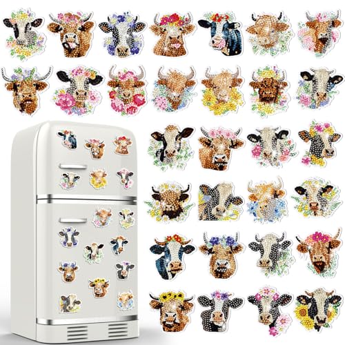 Remuuly 30 Pcs Highland Cow Diamond Painting Magnets Diamond Art Magnet Kit - color: Cow