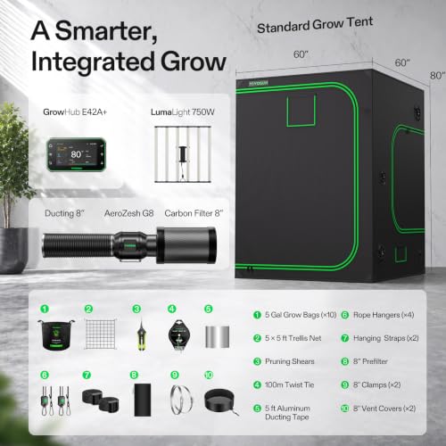 VIVOSUN GIY 5x5 Smart Grow Tent Kit WiFi-Integrated 750W LED Grow System - size: 60"x60"x80"