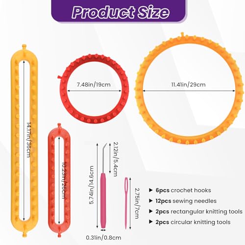 SATUY 4 Pcs Knitting Loom Kit, Scarf & Hat Loom with Crochet Hook & Needle - size: Rectangle 26/36cm+Round 19/29cm