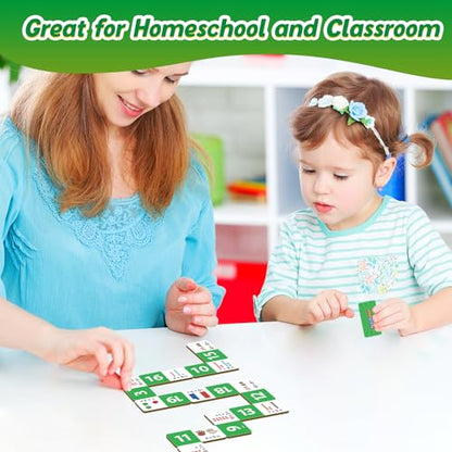 Kasfalci Addition Dominoes Set,Math Games for Kids,Math Manipulatives,Counting Toys,Learning Games,Preschool Learning Activities,Homeschool Supplies,Kindergarten Classroom Must Haves,1st 2nd 3rd Grade - color: Green
