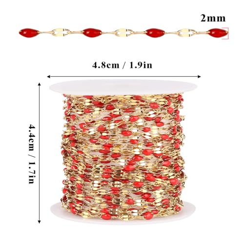 16.5FT Stainless Steel Enamel Chain 2MM Gold Lip Chain for Jewelry Making - color: gold(red)