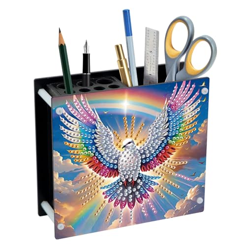 DIY 5D Diamond Painting Pen Holder – Peaceful Rainbow Dove Pencil Cup for Inspirational Decor, Acrylic Diamond Art Pen Holder Organizer, 5D DIY Desk Organizer with Beads, for Craft Desk or Gift - color: Rainbow Dove