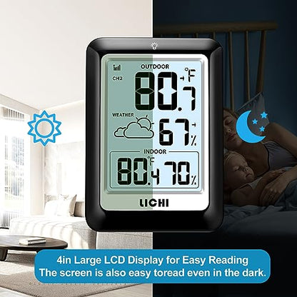 Indoor Outdoor Thermometer Wireless Weather Station, Internal External Thermometer Hygrometer, Home Batteryoperated Temperature Humiditymonitors330 Feet (About 100 Meters) Backlight Display (Black) - color: Black