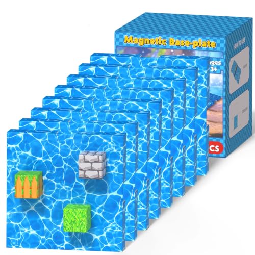 8PCS 4" x 4" Magnetic Building Block Base Plates for Kids, Strong Grip Magnetic blocks Base Compatible with Most Popular Magnetic Blocks & Cubes, STEM Educational Toys for Boys Girls Ages 3+ (Water） - color: 8pcs Water