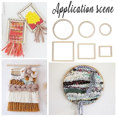 BENECREAT 6Pcs Weaving Loom Kit, Wooden Mini DIY Weaving Loom Rectangle and Round Weaving Looms for Hanging Decor Woven Tapestry Knitted Crafts Making