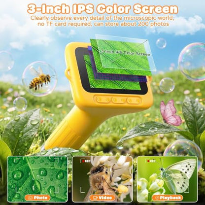 Kids Microscope, 1000X with 3.0" Large IPS Screen (Yellow) - color: Yellow