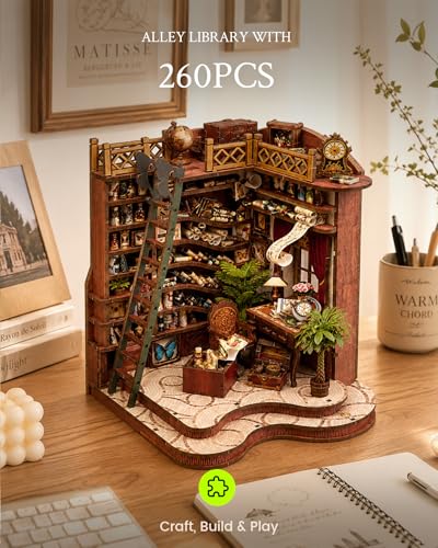 Book Nook Kit DIY Miniature House Kit for Adults, Winding Lane Library Mini Dollhouse with Furniture & LED Lights, 3D Wooden Puzzle Bookshelf Insert Decor, Creative Gift for Teens, Family & Friends - style: Dream Bookstore