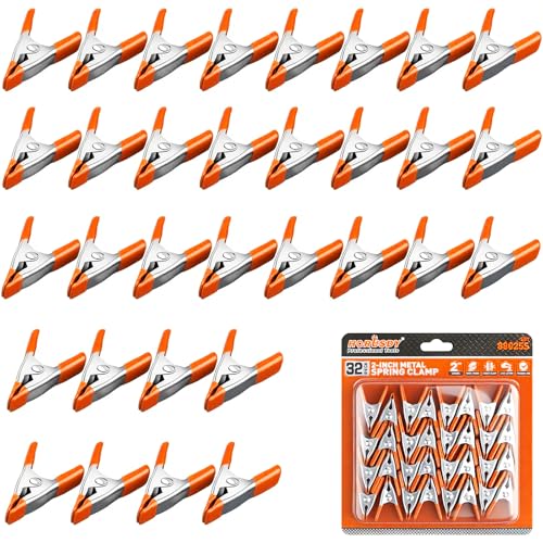 HORUSDY 32-Piece 2" inch Small Spring Clamp, Spring Metal Spring Clamps, 3/4"-inch Jaw opening - color: Orange, size: 2 inch 32-Piece