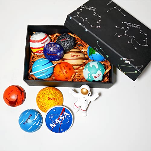 13PCS Space Magnet Set - 3D Solar System Planet Toys with Sun, 8 Planets, Moon, Pluto, Astronaut - Strong Magnets for Fridge, Lockers & Room Decor - Gift Box Included