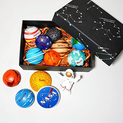 13PCS Space Magnet Set - 3D Solar System Planet Toys with Sun, 8 Planets, Moon, Pluto, Astronaut - Strong Magnets for Fridge, Lockers & Room Decor - Gift Box Included