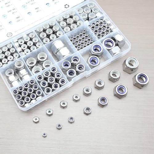 360 Pcs SAE & Metric Lock Nuts Kit, M3-M12 & #6-1/2 Hardware Nuts - size: SAE & Metric 360 Kit (#6 To 1/2, M3 to M12)