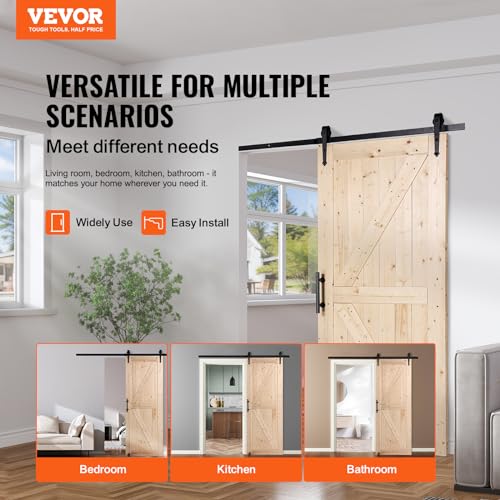 VEVOR 36in x 84in Sliding Barn Door with 6.6ft Barn Door Hardware Kit Included & Handle, Water-Proof Solid Wood, Easy Assembly, for Interior Rooms & Storage Closet, K-Frame, DIY, Stainable, Natural - color: Wood, size: 36"x84" Door + 6.6' Track Kit