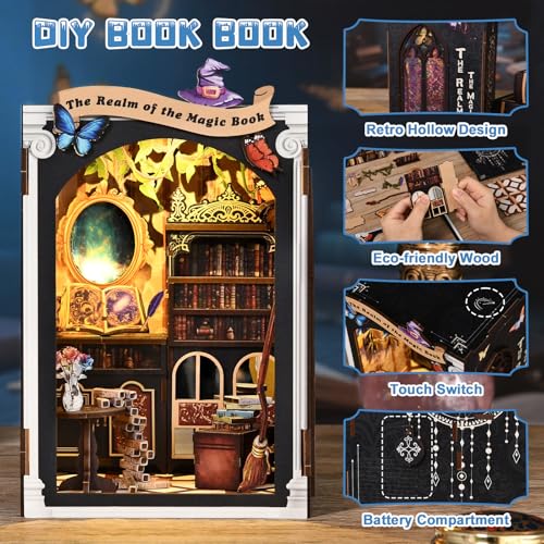 Book Nook Kit, DIY Dollhouse Miniature House with LED Bookshelf Decor Home Decor, 3D Wooden Puzzle Craft and Creative Gifts for Adults, Teens, Beginners (Magic Book) - style: Magic Book