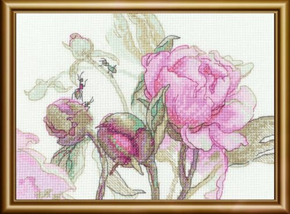 Aine A1009 Peonies. Delight Counted Cross Stitch Kit 7 x 6 in - size: Peonies. Delight