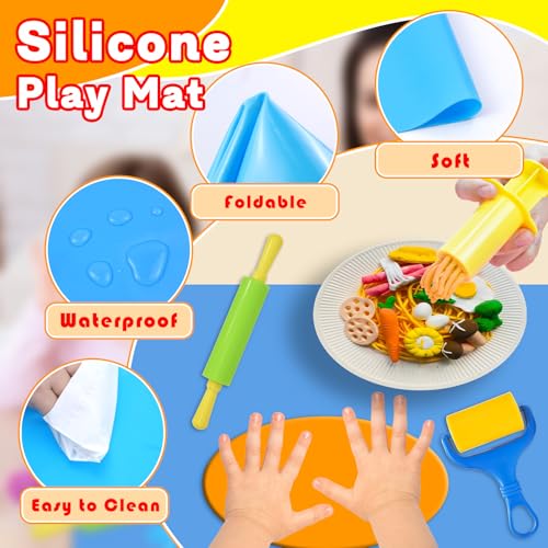 LCY WEDSHI Dough Play Tool Set, 43 Pcs Dough Tools Sets for Kids Ages 4-8 with Storage Container, Dough Accessories Includes 3D Dinosaur Molds, Animal Molds, Cutters Roller, Rolling Pins
