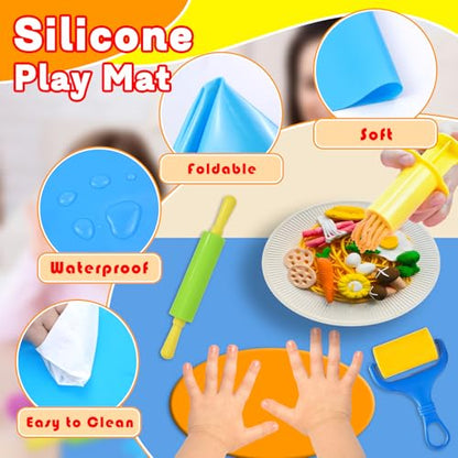 LCY WEDSHI Dough Play Tool Set, 43 Pcs Dough Tools Sets for Kids Ages 4-8 with Storage Container, Dough Accessories Includes 3D Dinosaur Molds, Animal Molds, Cutters Roller, Rolling Pins