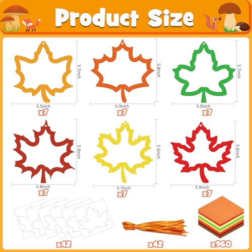 Kepeel Fall Suncatcher Craft Kit, 42 Packs Leaf Tissue Paper Crafts