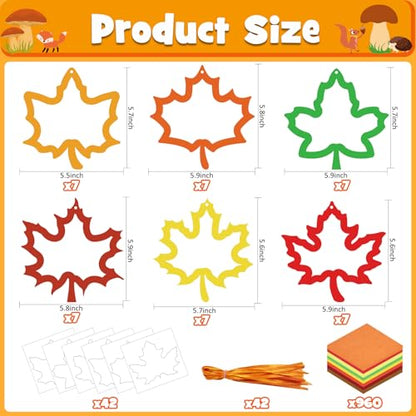 Kepeel Fall Suncatcher Craft Kit, 42 Packs Leaf Tissue Paper Crafts