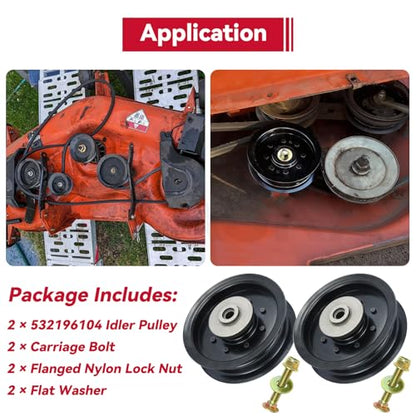 GELASKA 2Pack 532197380 532196104 Idler Pulley for Husqvarna 48" 54" Z254F - color: A4 2x196104