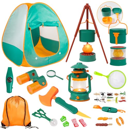 Meland Camping Play Set for Kids 3-6, Pretend Adventure Toy Gift - color: Green