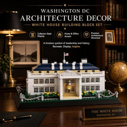 White House Architecture Building Blocks Set 894 PCS Washington D.C. Landmark Model Kit for Adults Teens United States Capitol Souvenir Gift Educational Construction Toy for Home Office Decor - style: White House