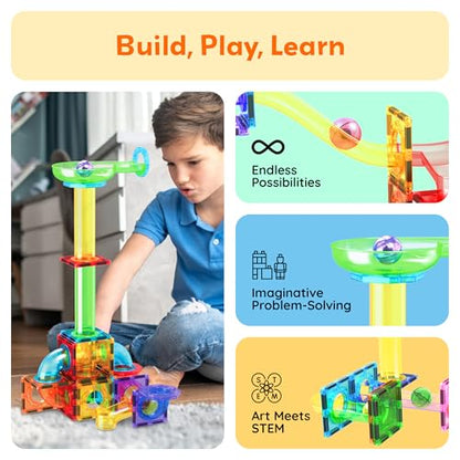 PicassoTiles 4pc Marbles for Magnetic Block Tiles Marble Run Race Track Magnet Building Tile Blocks Racetrack Maze Construction Toys Creative Toy Girls Boys 3 and Up Early Education STEM Learning Kit - style: 4pc Marbles
