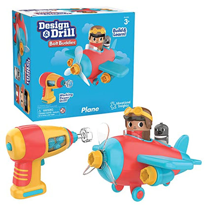 Educational Insights Design & Drill Bolt Buddies Plane - Construction Toys & Toddler Tools, Kids Tool Set with Real Electric Drill Toy, Take Apart STEM Set, Building Kits and Gifts for Ages 3+