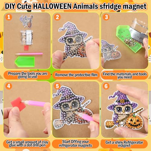 Xuhal 30 Pcs Halloween Diamond Painting Magnets Diamond Art Kits for Adults - color: Halloween