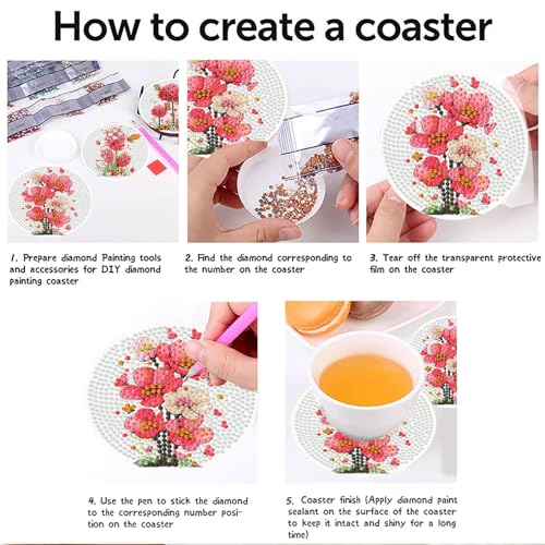 Xylogist 8 Pcs Flowers Diamond Art Coasters with Holder Cork Pads - color: Flowers Butterfly Diamond Art Coasters