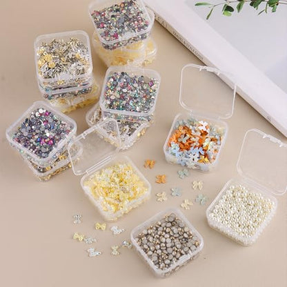 SUTOKAKA 14Pcs Small Bead Organizers with Plastic Storage Box, Mini Clear Jewelry Bead Container, Small Components Holder Case for DIY Nail Art, Bracelet & Earring Crafting - size: 14S+1L