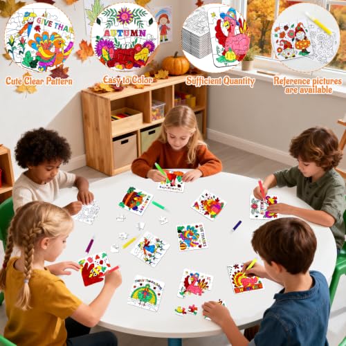 Fall Thanksgiving Crafts for Kids, Autumn Activity Art DIY Kit Blank Puzzle - color: Fall Thanksgiving Turkey Colorful