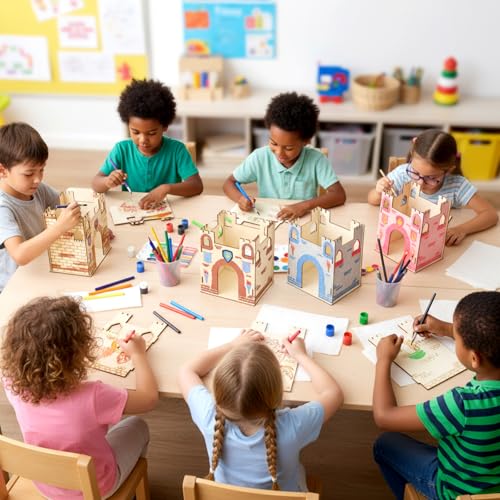 DIY Wooden Castle Craft for Kids Princess Party Favor Wood Castle, 24 Pcs