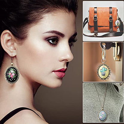 ZOCONE 4 Packs Embroidery Necklace Kits, Embroidery Pendant Kit Mini Cross Stitch Kit with Hoop, Necklace, Pendant, Stamped Pattern Cloth, Instructions, etc. Embroidery Kits for Adults - color: 4 Packs-D