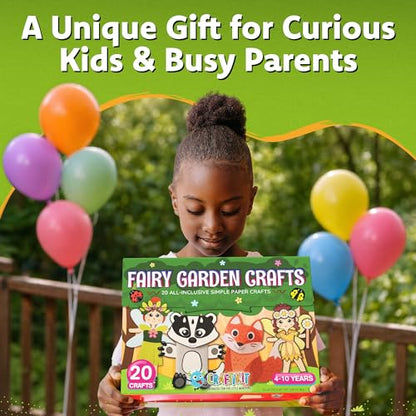 Craftikit® 20 Award-Winning Fairy Garden Crafts for Kids - 20 All-Inclusive Fun Paper Toddler Crafts, Fairy Garden Kit for Kids Ages 3-10 - color: Fairy Garden