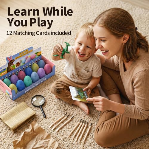 12 Pack Colorful Dinosaur Eggs, Excavation Kit with Learning Cards - style: 12 Dinosaur Eggs(Colorful)