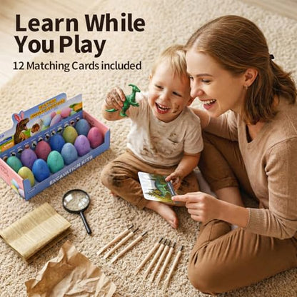 12 Pack Colorful Dinosaur Eggs, Excavation Kit with Learning Cards - style: 12 Dinosaur Eggs(Colorful)